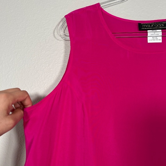 Maurada plus size 1X sleeveless blouse Hot pink 100% silk vintage satin - Picture 2 of 9